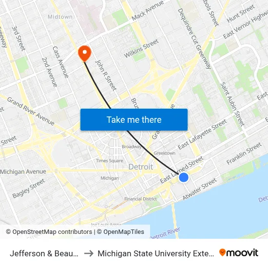 Jefferson & Beaubien to Michigan State University Extension map