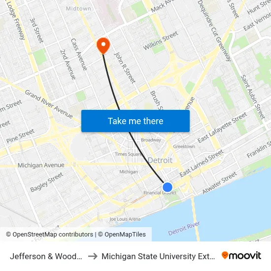 Jefferson & Woodward to Michigan State University Extension map