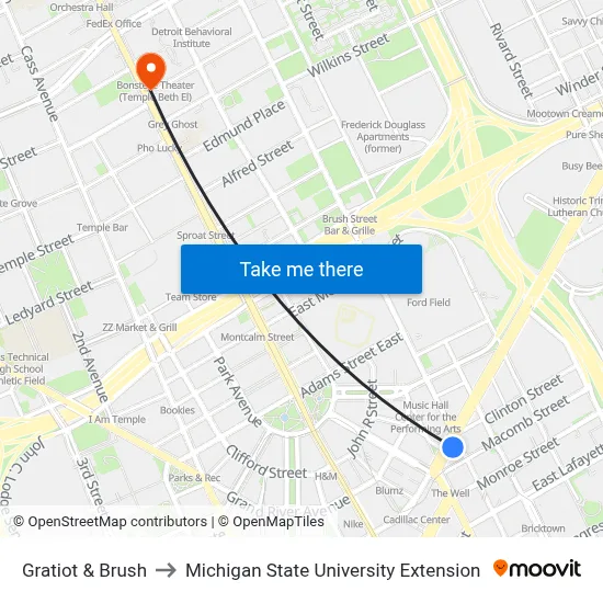 Gratiot & Brush to Michigan State University Extension map