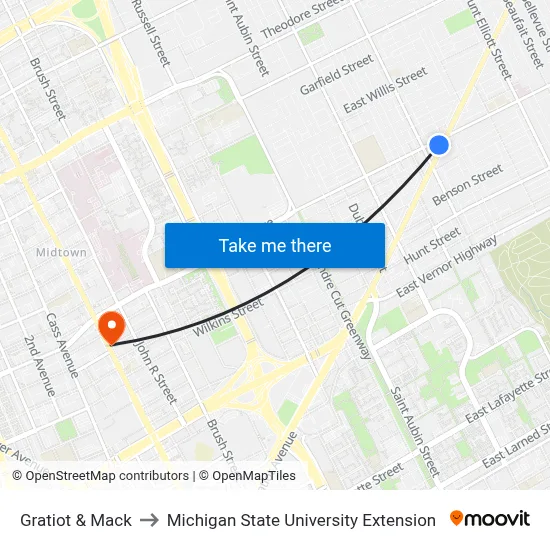 Gratiot & Mack to Michigan State University Extension map
