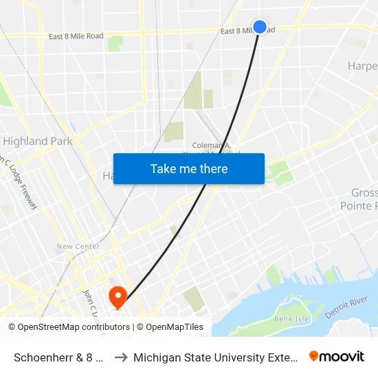 Schoenherr & 8 Mile to Michigan State University Extension map