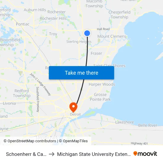 Schoenherr & Canal to Michigan State University Extension map