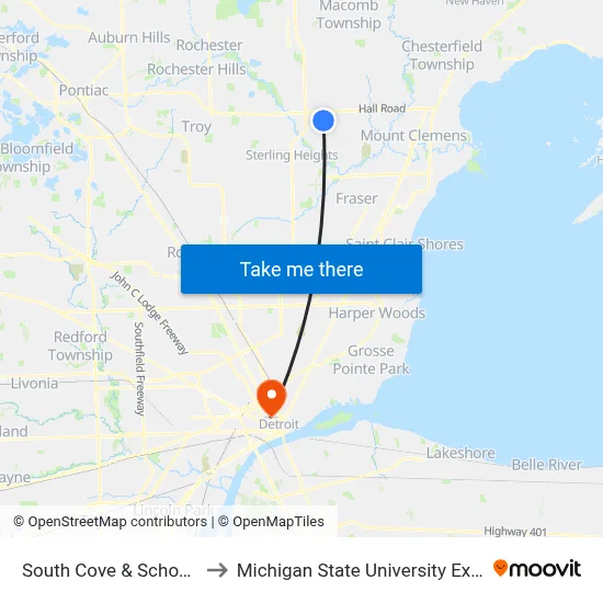 South Cove & Schoenherr to Michigan State University Extension map