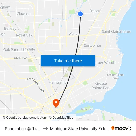 Schoenherr & 14 Mile to Michigan State University Extension map