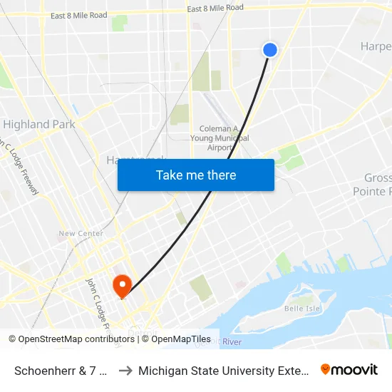 Schoenherr & 7 Mile to Michigan State University Extension map