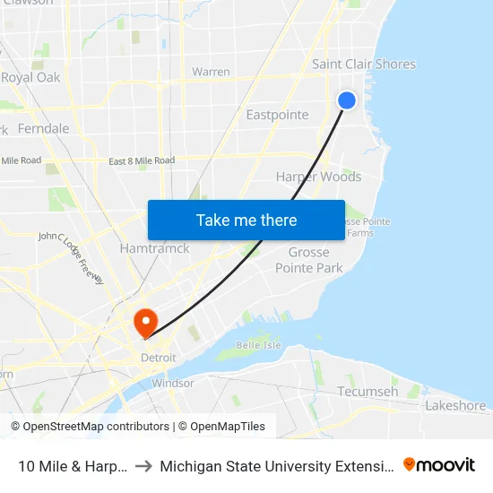 10 Mile & Harper to Michigan State University Extension map