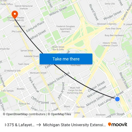 I-375 & Lafayette to Michigan State University Extension map