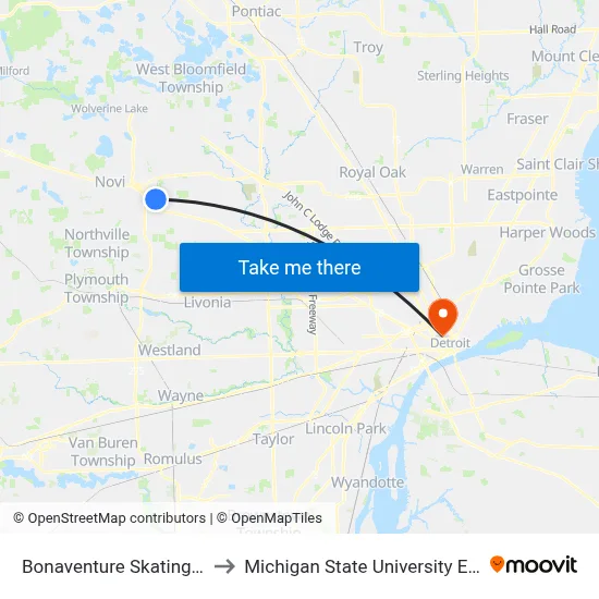 Bonaventure Skating Center to Michigan State University Extension map