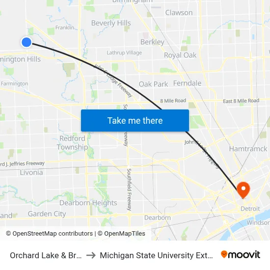 Orchard Lake & Bristol to Michigan State University Extension map