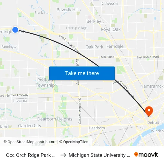 Occ Orch Rdge Park And Ride to Michigan State University Extension map