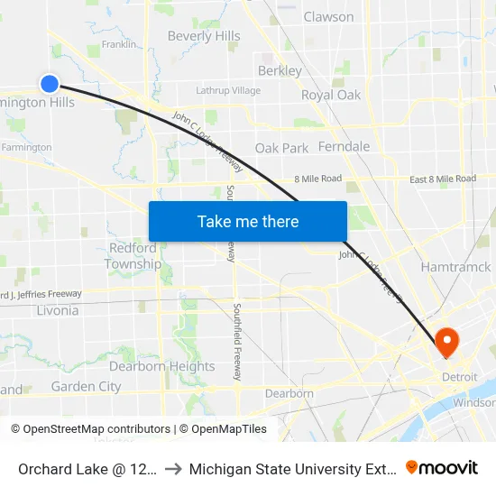 Orchard Lake & 12 Mile to Michigan State University Extension map