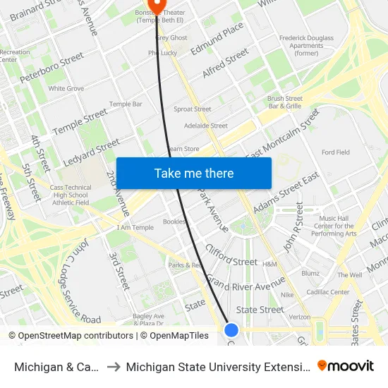 Michigan & Cass to Michigan State University Extension map