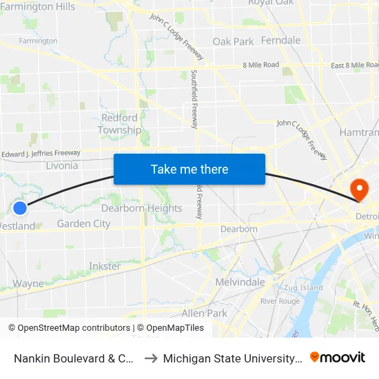 Nankin Boulevard & Central City to Michigan State University Extension map