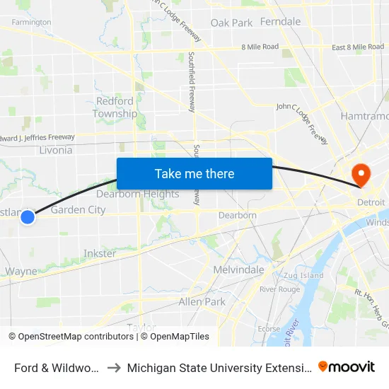 Ford & Wildwood to Michigan State University Extension map