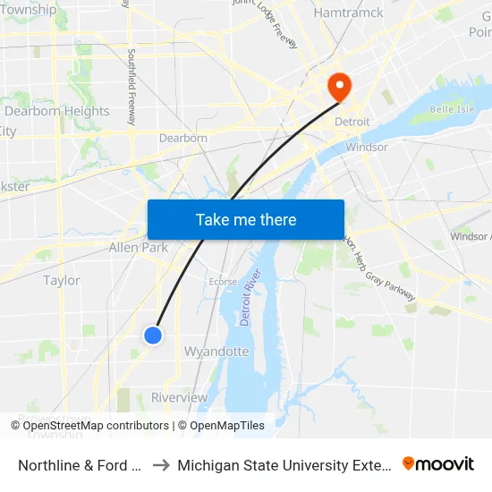 Northline & Ford Line to Michigan State University Extension map