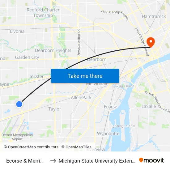 Ecorse & Merriman to Michigan State University Extension map
