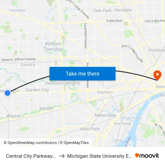 Central City Parkway & Ford to Michigan State University Extension map