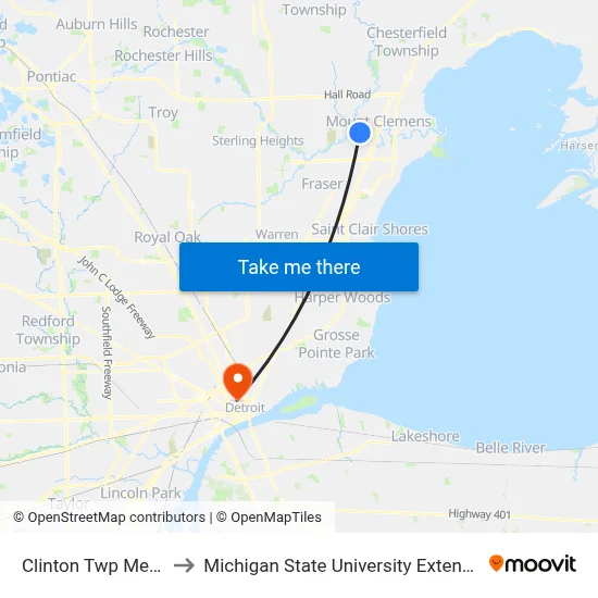 Clinton Twp Meijer to Michigan State University Extension map