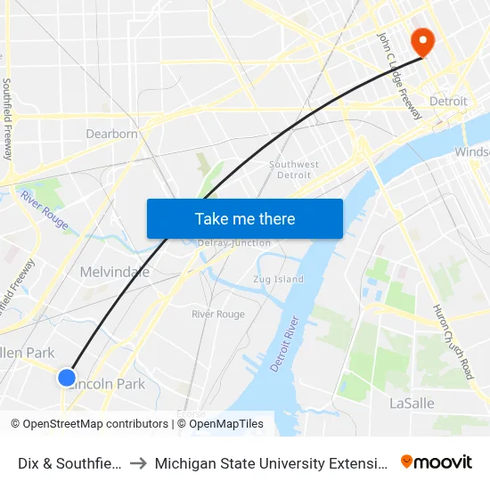 Dix & Southfield to Michigan State University Extension map