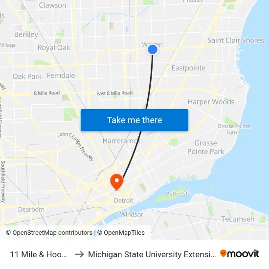 11 Mile & Hoover to Michigan State University Extension map