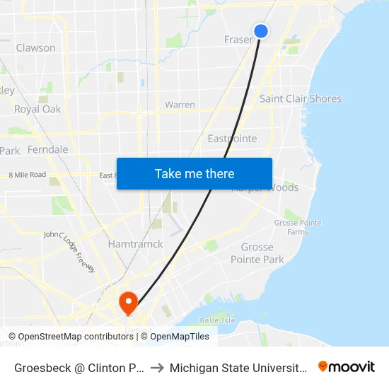 Groesbeck @ Clinton Plaza Drive to Michigan State University Extension map