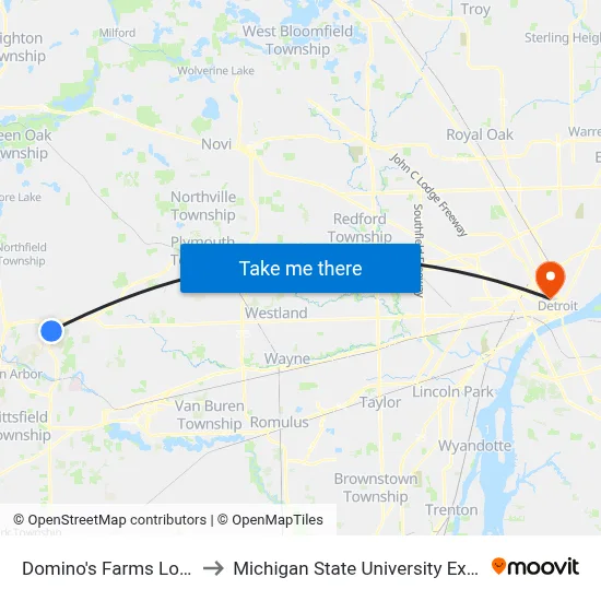 Domino's Farms Lobby A to Michigan State University Extension map