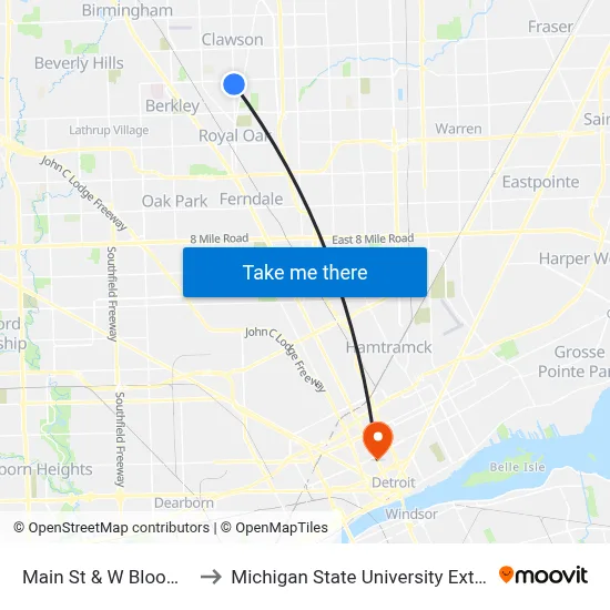 Main St & W Bloomfield to Michigan State University Extension map