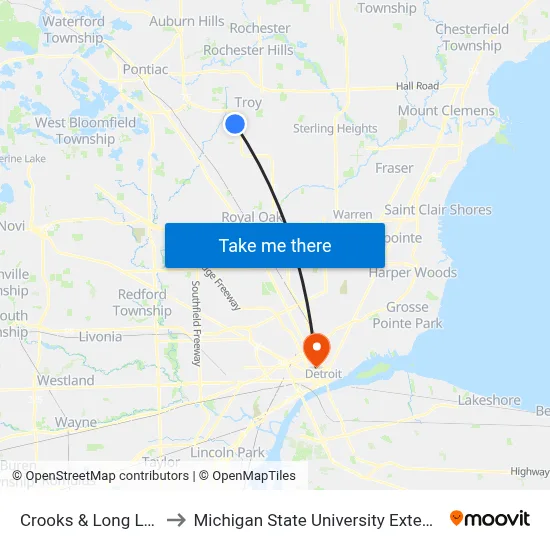 Crooks & Long Lake to Michigan State University Extension map