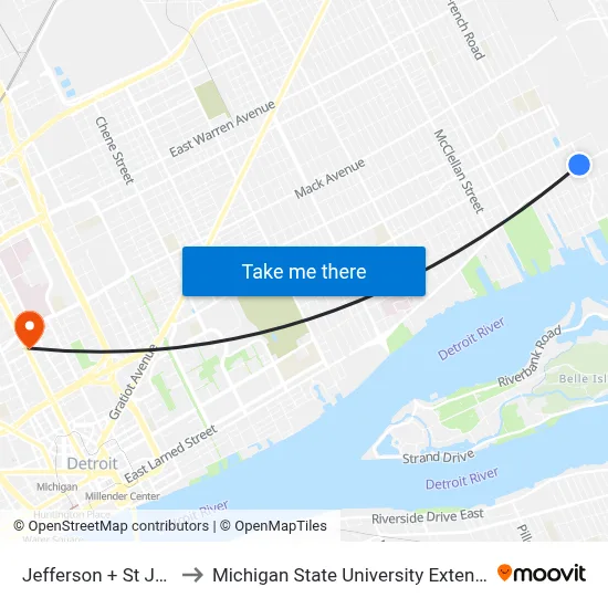 Jefferson + St Jean to Michigan State University Extension map