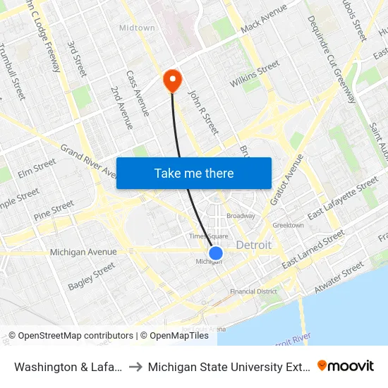 Washington & Lafayette to Michigan State University Extension map