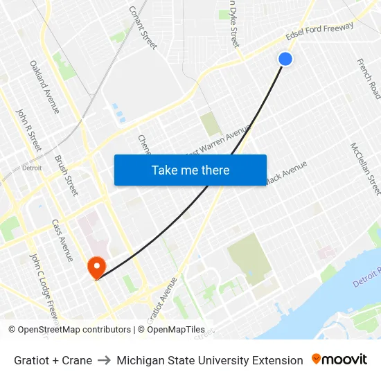 Gratiot + Crane to Michigan State University Extension map