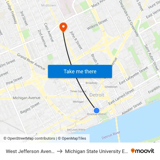 West Jefferson Avenue 120 to Michigan State University Extension map