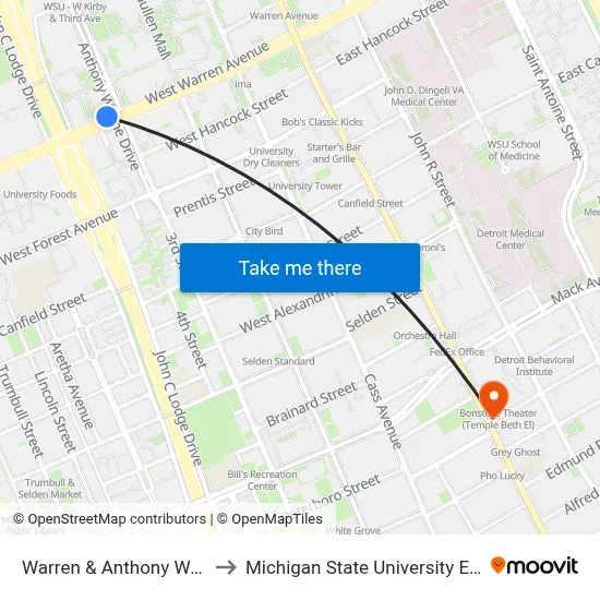 Warren & Anthony Wayne Dr to Michigan State University Extension map