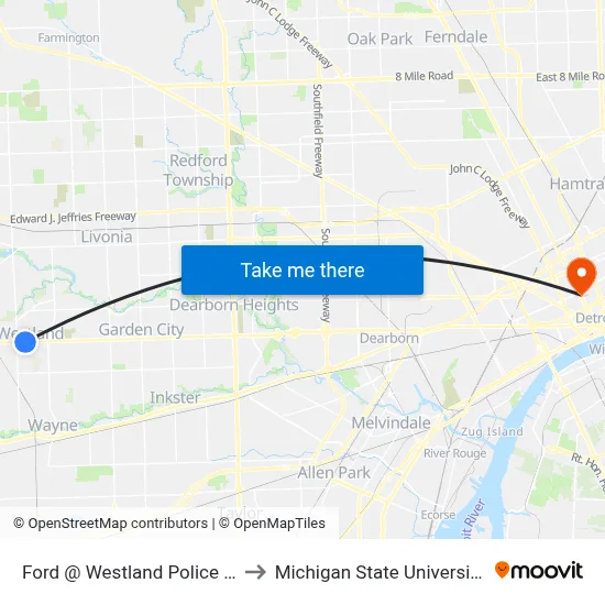 Ford @ Westland Police Department to Michigan State University Extension map