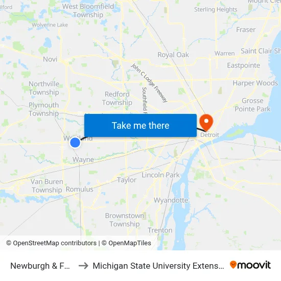 Newburgh & Ford to Michigan State University Extension map
