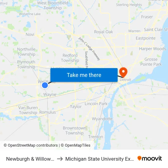 Newburgh & Willow Lane to Michigan State University Extension map