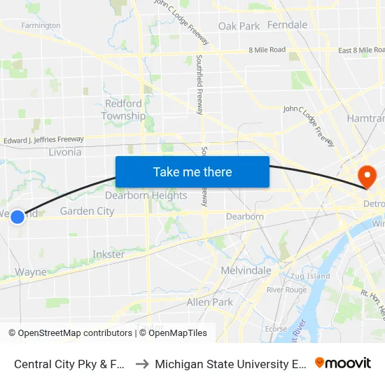 Central City Pky & Ford NW to Michigan State University Extension map