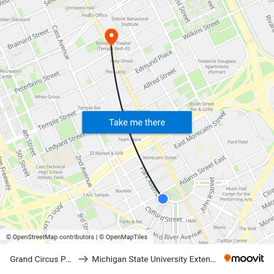 Grand Circus Park to Michigan State University Extension map