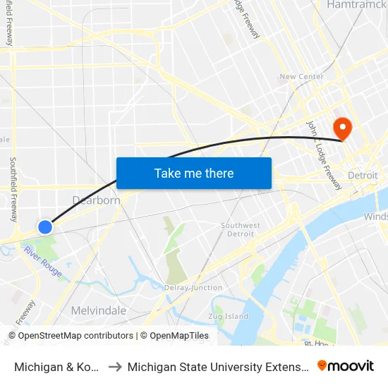 Michigan & Korte to Michigan State University Extension map