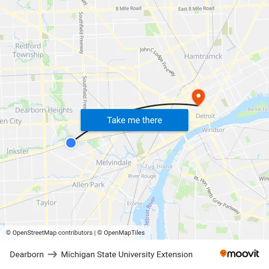 Dearborn to Michigan State University Extension map