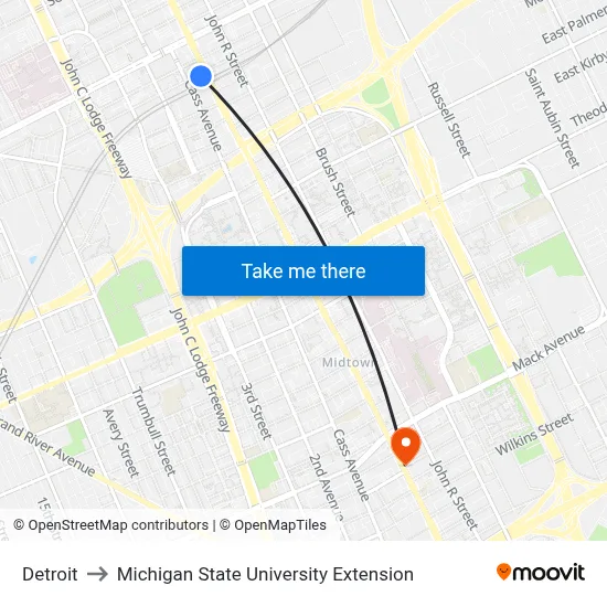 Detroit to Michigan State University Extension map