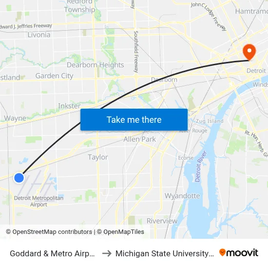 Goddard & Metro Airport Center to Michigan State University Extension map