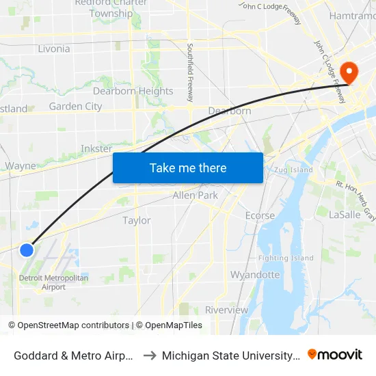 Goddard & Metro Airport Center to Michigan State University Extension map