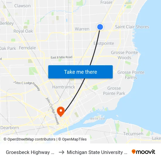 Groesbeck Highway & Martin to Michigan State University Extension map
