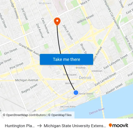 Huntington Place to Michigan State University Extension map