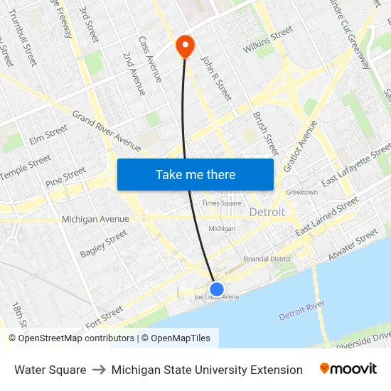 Water Square to Michigan State University Extension map