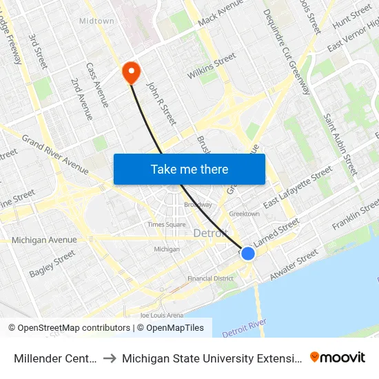 Millender Center to Michigan State University Extension map