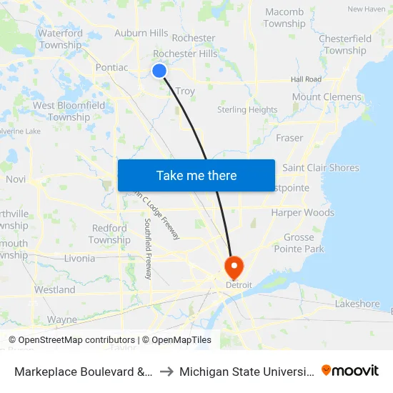 Markeplace Boulevard & Walmart Nb to Michigan State University Extension map