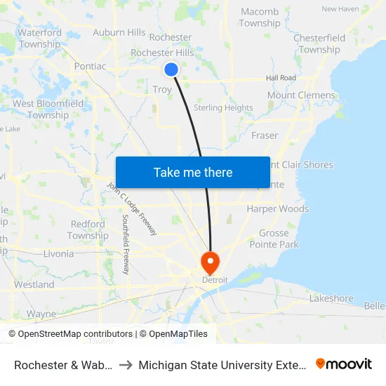 Rochester & Wabash to Michigan State University Extension map