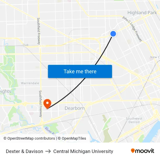 Dexter & Davison to Central Michigan University map